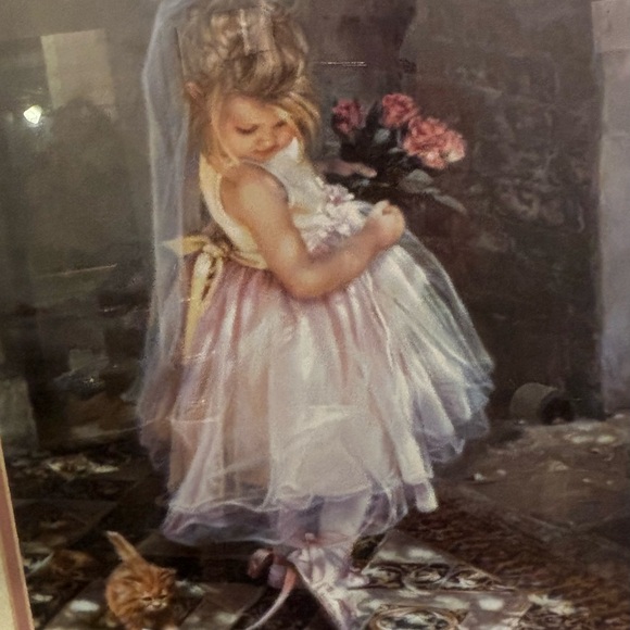 Adorable vintage little girl and kitty framed signed painting from Sandra Kuck - Picture 2 of 6